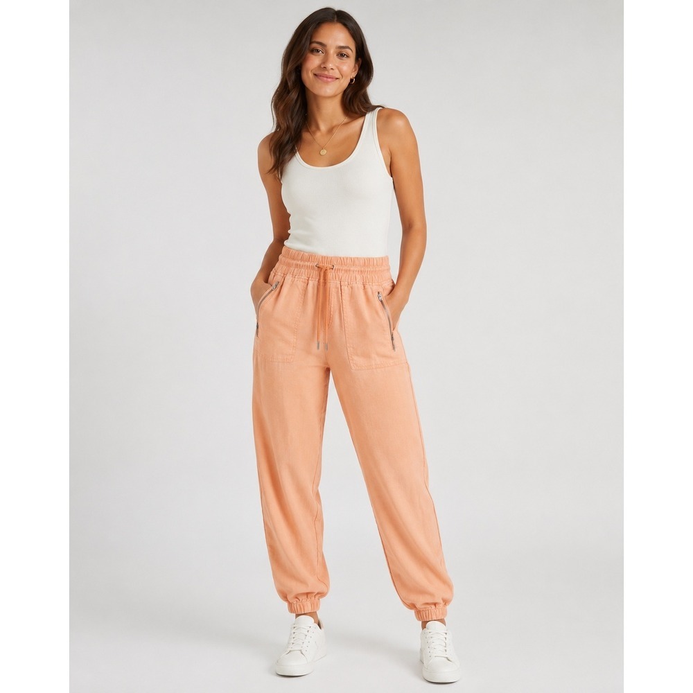 Athleta Cabo Linen Jogger Orange Peach Pants Size 2